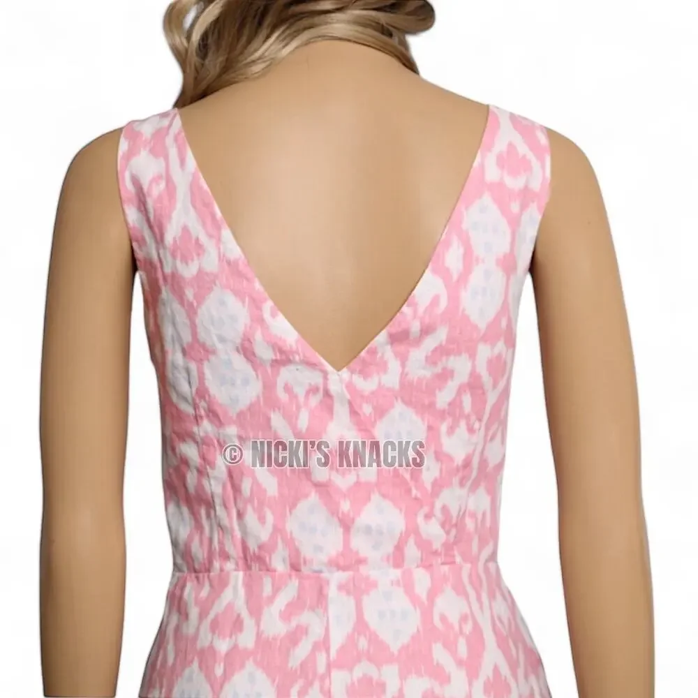 GAP 100% Linen Pink Ikat Sleeveless V-Neck Fit & Flare Vacation Dress Size 0